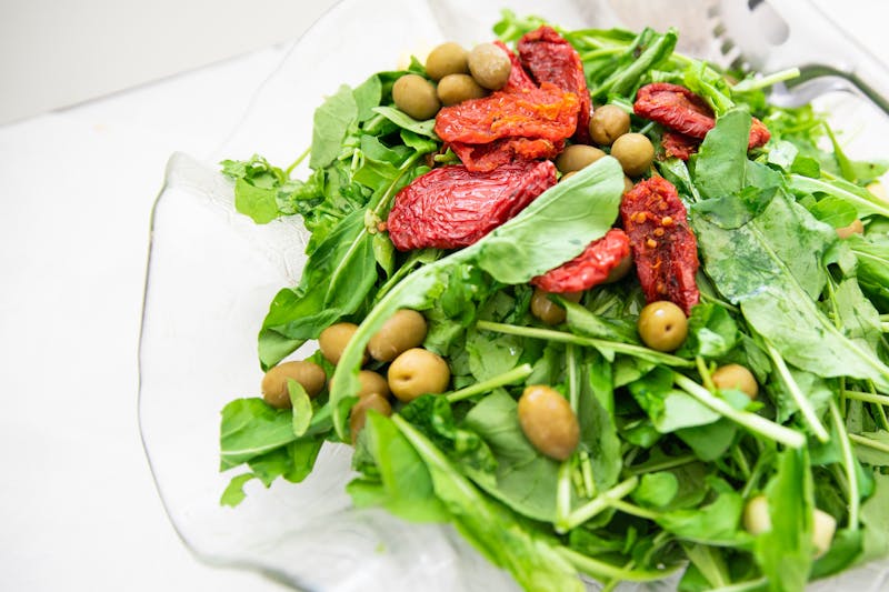 Roasted beet and arugula salad with walnuts and goat cheese